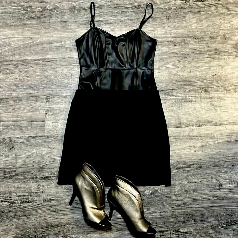 Faux leather corset bodysuit